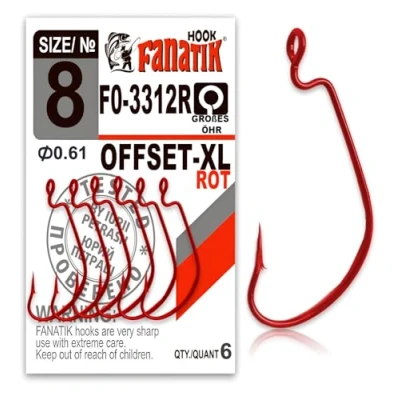 Imagen de FANATIK Ganchos de Pesca Offset XL FO 3312 tamaño 8, 6, 4, 2, 1, 1/0, 2/0, 3/0, 4/0, 5/0 Jig Hook Soft Baits Lures anzuelos para Señuelo plástico (Rojo, 39mm #2/0 4 Piezas)