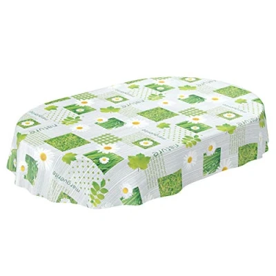 Imagen de Anro Mantel de hule lavable, 95% PVC, 5% poliéster., Diseño cuadros, color verde., Oval 140 x 200cm Schnittkante