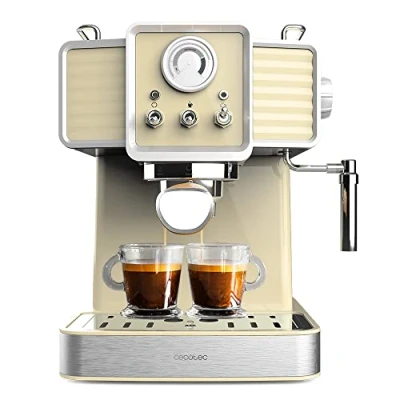 Imagen de Cecotec Cafetera Express Power Espresso 20 Tradizionale Light Yellow. 1350 W, y Cappucicno, Bares Thermoblock, Vaporizador, Manómetro, Diseño Vintage, Capacidad 1,5 Litros