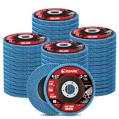 Imagen de EZARC Flap Discs Disco de lijado solapa grano 40, 4 1/2 x 7/8 pulgadas, rueda abrasiva circonita tipo 29 para acero inoxidable, chapa metálica (paquete 50)