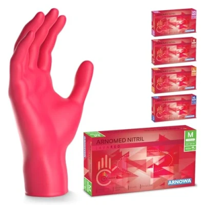 Imagen de ARNOMED guantes nitrilo talla M, rojo, de nitrilo, 100 uds/caja, desechables sin polvo, goma látex, XS, S, L y XL