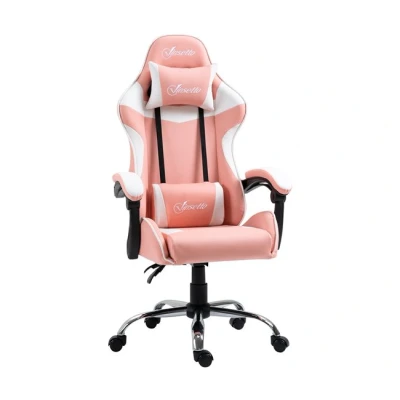 Imagen de Vinsetto Silla Gaming Gamer Racing Giratoria con Altura Ajustable Reclinable de 135 Reposacabezas y Cojín Lumbar para Oficina Estudio 63x67x122 130 cm Rosa