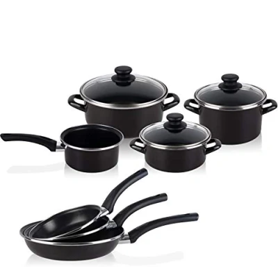 Imagen de Magefesa Bateria de cocina 7 piezas + Set Juego 3 Sartenes 18 20 24 cm, antiadherente libre PFOA, limpieza lavavajillas apta cocinas, vitroceramica, gas, fabricadas en España