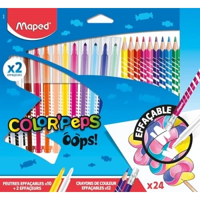 Imagen de Maped Oops Color&#039;Peps Juego de rotuladores y lápices colores borrables (12 con punta goma + 12 que se borran