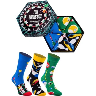 Imagen de Rainbow Socks Hombre Mujer Fun Box Regalo 3 Pares Billar Bolos Dardos Talla 36 40