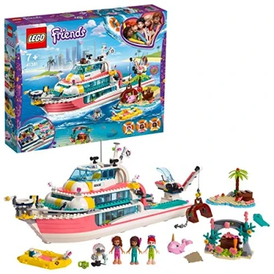 Imagen de LEGO Friends Barco de Rescate Nuevo juguete construcción Aventuras Acuáticas, incluye Tres Personajes y Varios Animales Marinos (41381)