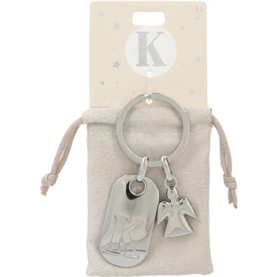 Imagen de Depesche 11800 012 Llavero de Plata con Letra K y ángel la Guarda, aleación cinc, Incluye Funda Terciopelo Color, Multicolor, Talla única