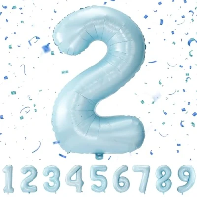 Imagen de Globos de Cumpleãnos 2 Pastel Azul,101 CM Globo Numeros Gigantes Grandes Decoracion,Globo Numero 2,Globos Niño Niña Adultos,Vuelan con Helio…