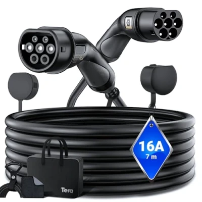 Imagen de Tera cable de carga EV tipo 2: 3,6 kW, 16 A, 7 metros, 1 fase, 2 a 2, Mennekes IP55, rápida, coche eléctrico para EV/PHEV, instrucciones