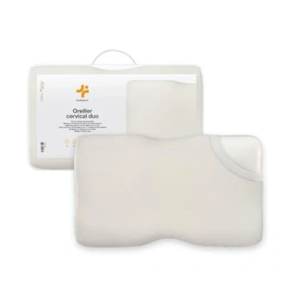 Imagen de Inphysio® Duo Premium, Almohada Ergonómica Cervical, de Espuma con Memoria, Ortopédica, Cojín para Cervicales Dolorosas, Hipoalergénica, Altura Ajustable, 60 x 35 12/10 cm