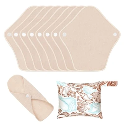 Imagen de MQUPIN Servilletas higiénicas reutilizables y lavables, 8 almohadillas de forro toalla higiénica lavable algodón orgánico, toallas orgánicas antifugas adecuadas para todas las