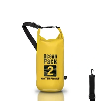 Imagen de Dry Bag, Bolsa Mochila impermeable Waterproof, Cierre de Rollo y Bandolera, Funda para Mar Barco Pesca Rafting Playa Deportes Acuáticos, amarillo, (2 L)