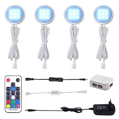 Imagen de AIBOO Luces LED RGB de Aiboo, 12 V para iluminación armarios cocina Cambio color con mando a distancia [rgb 4 piezas]