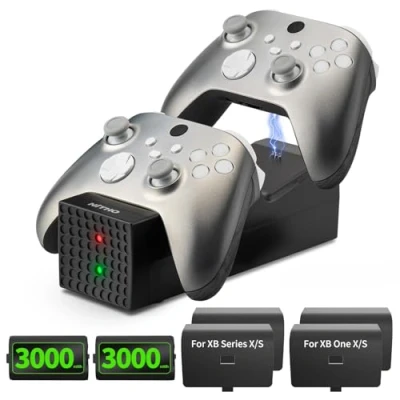 Imagen de NiTHO Cargador Mando para Xbox Series X/S, One/One X/One S Elite Controller, Base de Carga Doble con 2 Paquetes Baterías Recargables Negro