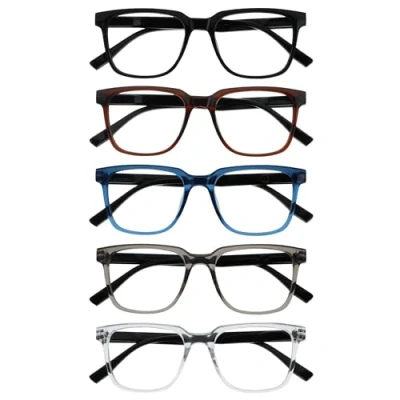 Imagen de OPULIZE LEO Gafas de Lectura Pack 5 Montura Rectangular Grande Negro, Marrón, Azul, Gris, Transparante Hombre Mujer RRRRR55 1237C +2.50