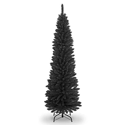 Imagen de SHATCHI Árbol de Navidad Artificial Flocado Delgado 4 pies a 8 pies, decoración del hogar con Puntas Puntiagudas y Soporte Metal, Negro, 7