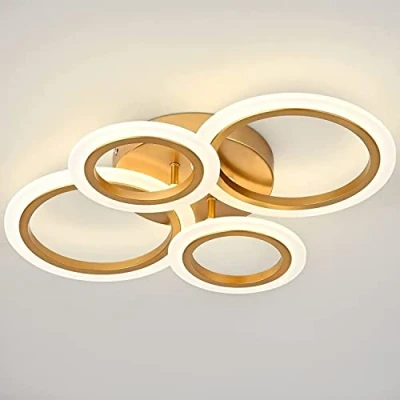 Imagen de EFPD Lámpara de techo LED con mando a distancia, dorada 4 anillos, moderna para dormitorio cocina sala estar, regulable 3 colores luz 3000 6000K