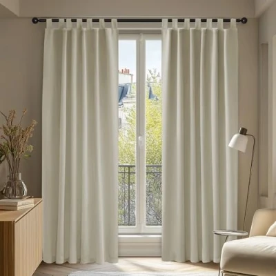 Imagen de Deconovo Cortinas Opacas Aislantes Térmicas para Ventanas de Dormitorio con Trabillas 2 Piezas 140x220cm Beige Claro