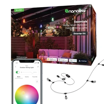 Imagen de nanoleaf Matter Essentials, Guirnalda Luces Exterior Starter Kit 30M Led RGBICW 16M Colores, IP65 Impermeable, 40 bombilla inteligente LED, WiFi Bluetooth Matter, para Jardin Terraza