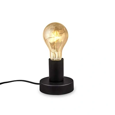 Imagen de B.K.Licht I lámpara de mesa Vintage con interruptor cable cama retro E27 negro mate sin bombilla Ø10cm