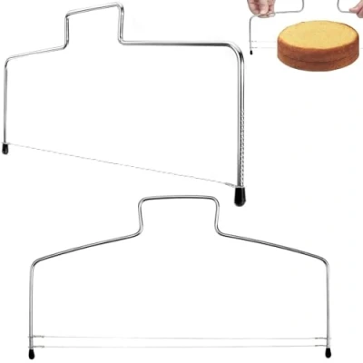 Imagen de DALAETUS 2 Piezas Alambre ondulado Cortador Tarta Set, de Tartas con Corte Ajustable en Altura, Divisor Bases Para Cocinas, Panaderías y Pastelerías（Línea doble Línea Sencilla
