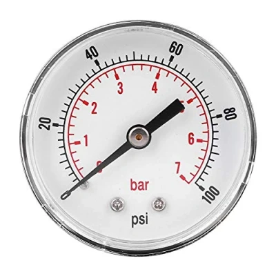 Imagen de Indicador de presión, dial 50 mm 1/4 BSPT presión axial latón aire Conexión posterior para aire, agua, aceite, gas(0 100psi 0 7bar)