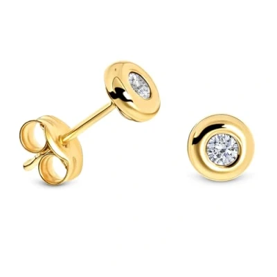 Imagen de Miore Pendientes de Oro 9K para Mujer, Zarcillos Redondos con Circonitas Brillantes 0,40 Ct Hechos en Amarillo 9 Quilates 375 Presión Caja Regalo