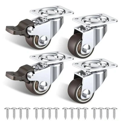 Imagen de Ruedas giratorias 25 mm de alta resistencia con freno seguridad para muebles pesados Capacidad total 40 KG por juego 4 (2 y 2 sin freno)