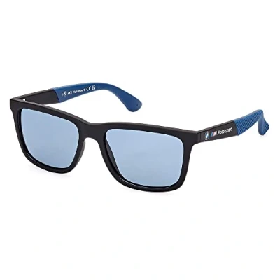 Imagen de BMW M Motorsport BS0031 Gafas de Sol para Hombre, Ligeras y Casual, Lentes Rectangulares Azul Polarizado, Negro Mate