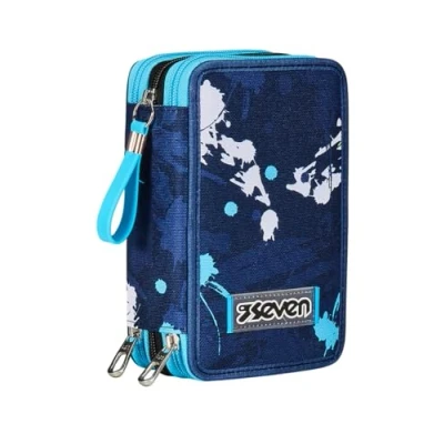 Imagen de Seven Estuche con 3 Compartimentos, Azul, Triple Compartimento, Completo lápices, rotuladores, Colores, Accesorios Mochila, elementales, Medios, Superiores, niño y niño, Turquesa, Talla única,