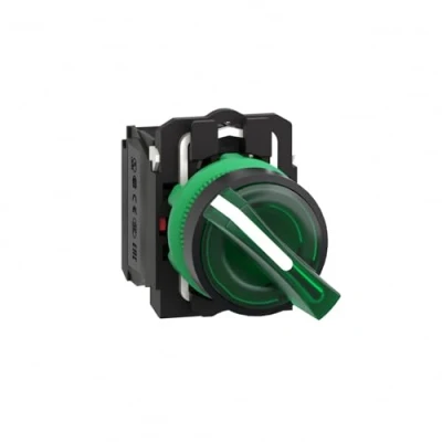 Imagen de Schneider Electric XB5AK123M5 Selector Luminoso, Diámetro 22, Mango de 2 Posiciones, 240 V, 1 Na + Nc, Verde
