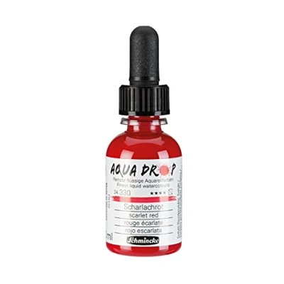 Imagen de Schmincke AQUA DROP, acuarela líquida a base de pigmentos, color Rojo escarlata en frasco 30 ml con pipeta, 24330034, esbozos urbanos, caligrafía, rotulación mano, Resistente la luz