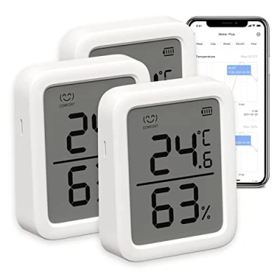 Imagen de SwitchBot │ Termómetro higrómetro de interior Sensor temperatura y humedad, alerta inteligente, 68 días almacenamiento datos, Bluetooth, 3 pulgadas Juego