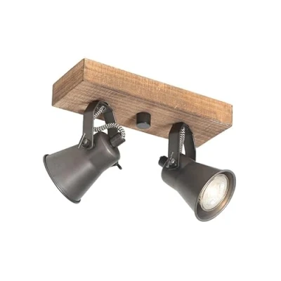 Imagen de Qazqa rústico Foco negro madera 2 luces JELLE/Acero Alargada Adecuado para LED Max. x 8 Watt