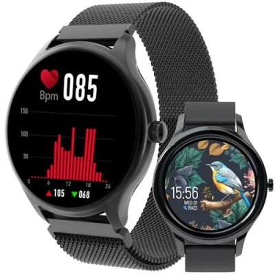 Imagen de FOREVER SB 340 Reloj inteligente deportivo con Bluetooth, para hombre y mujer, rastreador de fitness, impermeable, compatible Android e iOS, color negro, Negro