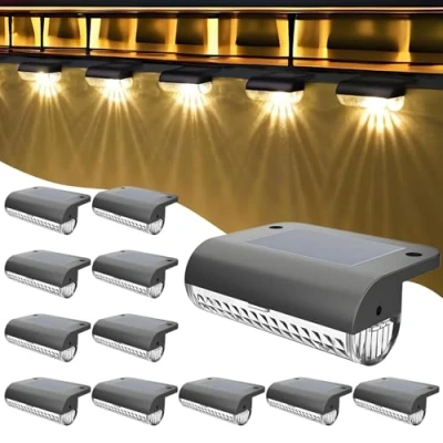 Imagen de Anmossi Luces Solares Jardin,12 Piezas para Exteriores,Luces Terraza Impermeables,Iluminación LED Escaleras,Escalones,Vallas,Patios,Terrazas,Marrón,Cálida Blanco