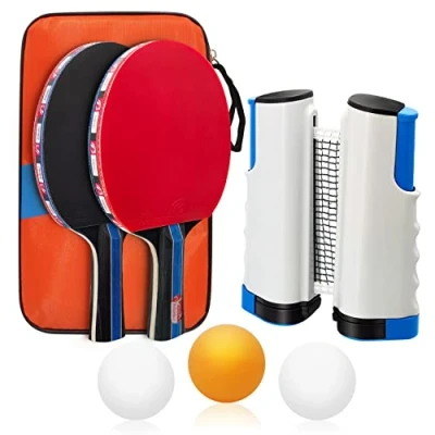 Imagen de Baozun Raquetas Ping Pong Set con 2 Palas de Pong, 3 Pelotas, Red Ajustable Mesa y Bolsa (2 Pong)