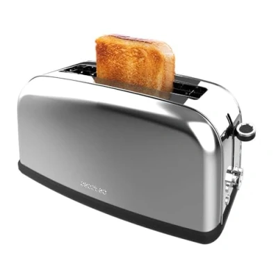 Imagen de Cecotec Tostadora Vertical 1 Ranura Larga Toastin&#039; time 850 Inox Long Lite. W, 2 Rebanadas de Pan, Ancha 3,8 cm, Soporte para Panecillos y Bandeja Recogemigas, Acero Inoxidable