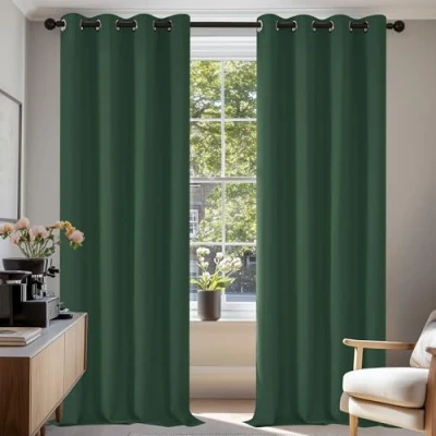 Imagen de Deconovo Cortinas Opacas con Aislamiento térmico y antifrío, para Sala de Estar, Dormitorio, diseño Moderno, Ojales, 135 x 240 cm, Color Verde Abeto