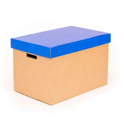 Imagen de Only Boxes, Cajas de almacenamiento con tapa azul mate, para mudanza y almacenaje cartón asas, se muy resistente, 53.2x33.1x32.5 (largo x ancho alto) en cm, 2 Unidades