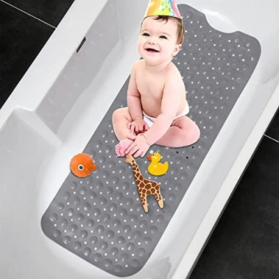 Imagen de JOTOL Alfombra de bañera Antideslizante,Alfombra Banera Antideslizante,Extralargo con 200 Potentes Ventosas,Antibacterial,Resistente al Moho 100 * 40cm（Gris）