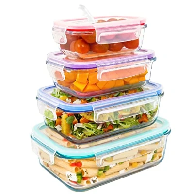 Imagen de LG Luxury &amp; Grace Fiambrera de Cristal (0,36+0,60+1+1,50 L). Recipiente con Cierre Hermético y Válvula Vapor. Contenedores Aptos para Microondas, Horno, Lavavajillas Congelador. Sin BPA.