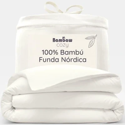 Imagen de Bambaw Funda Nórdica de Bambú Beige 135x200 cm Duvet Cover Suavidad Sostenible Lujo Nordica Antiacaros Tejido Transpirable
