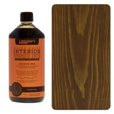 Imagen de Littlefair&#039;s Tinte para Madera 1ltr Acabado Premium, Fácil de Usar y Limpiar Basado en Agua, Seguro Ecológico Disponible Muchos Colores Color: roble dorado