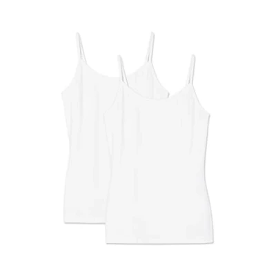 Imagen de Snocks Camiseta Sin Mangas Mujer Algodón con Tirantes Finos Camisa Sólida Básica para 2X Blanco Tamaño M (38) Chalecos Interiores