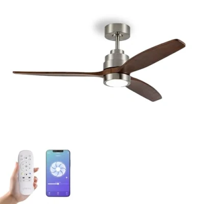 Imagen de YOEVU HÉLIX Ventilador de Techo con luz Compatible Alexa y App 50 W 6 Velocidades Motor Silencioso 3 Aspas 132 diámetro Modo verano invierno, Madera oscura