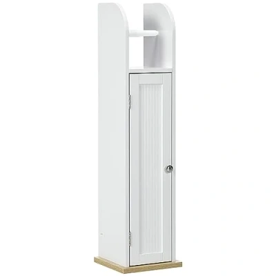 Imagen de kleankin Mueble Auxiliar de Baño Columna Suelo con Estantes Ajustables y Portarrollos Papel 20x20x80 cm Blanco