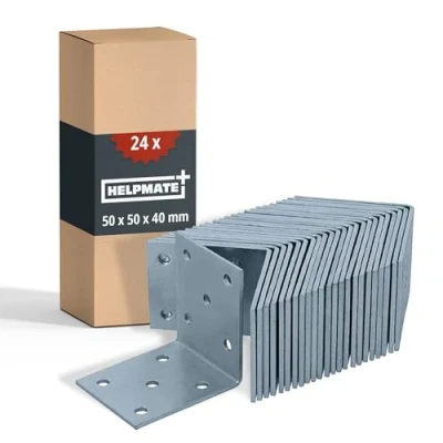 Imagen de HELPMATE 24 piezas de ángulo placa perforada 50 x 40 mm Conector galvanizado y azul pasivado madera con excelente protección contra la corrosión Ángulo agujero
