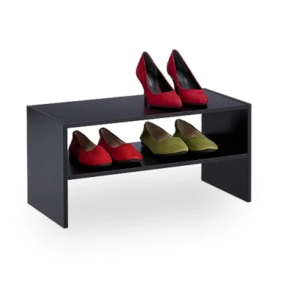 Imagen de Relaxdays Zapatero Apilable, 4 Pares de Zapatos, 29,5 x 60 cm, Compacto, 2 Niveles, Mueble Calzado Pasillo, Negro, Tablero Fibras