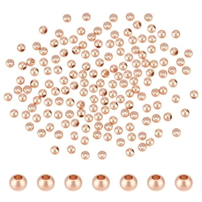 Imagen de PandaHall Elite Ronda granos de espaciadores Laton£¬oro rosa, 3 mm, agujero: 1 mm; sobre 100pcs / bolso; Tamano del embalaje: 74x105mm